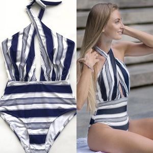 Cupshe Navy and White Wrap One Piece Swimsuit